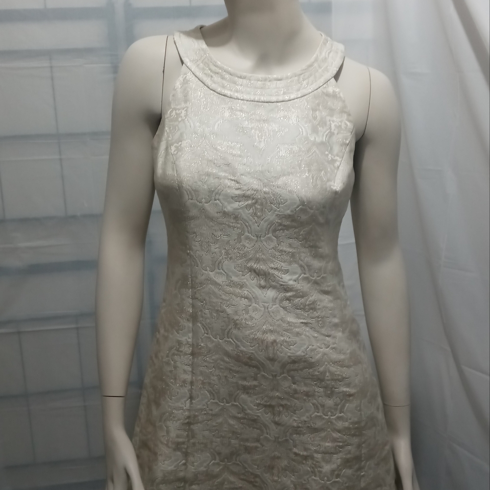 Ann Taylor Cream Sheath Midi Dress with Halter Neckline for Bride